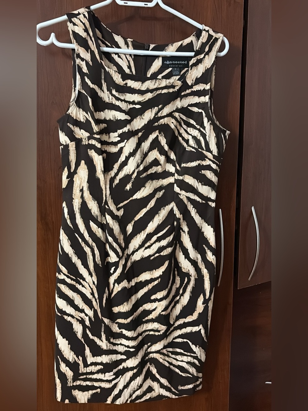 connected apparel Black and Cream Zebra-Print Midi Dress